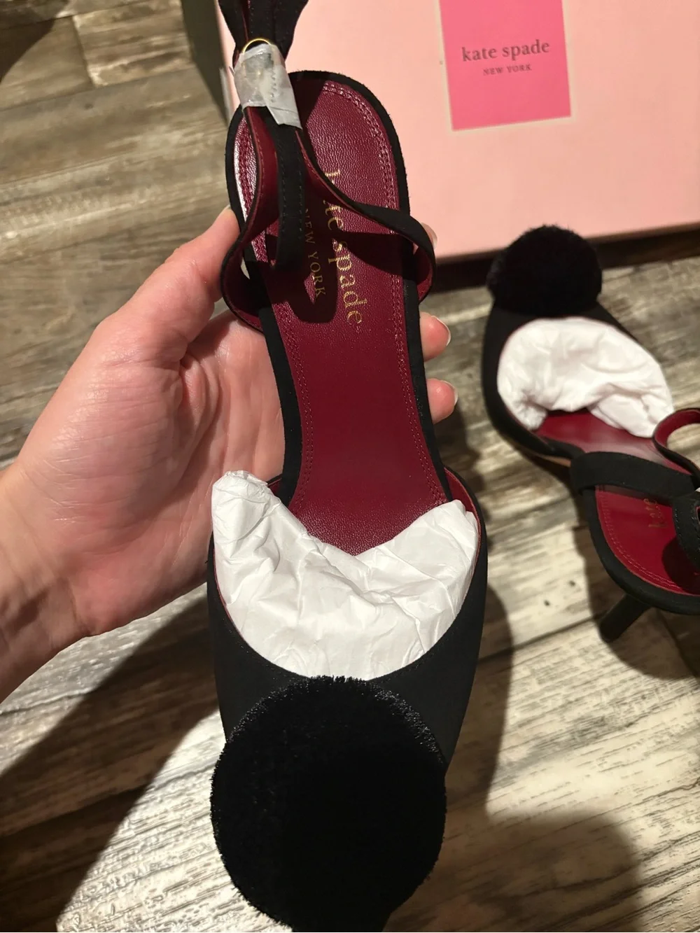 Kate Spade New York Amour Pom Pumps Black Suede